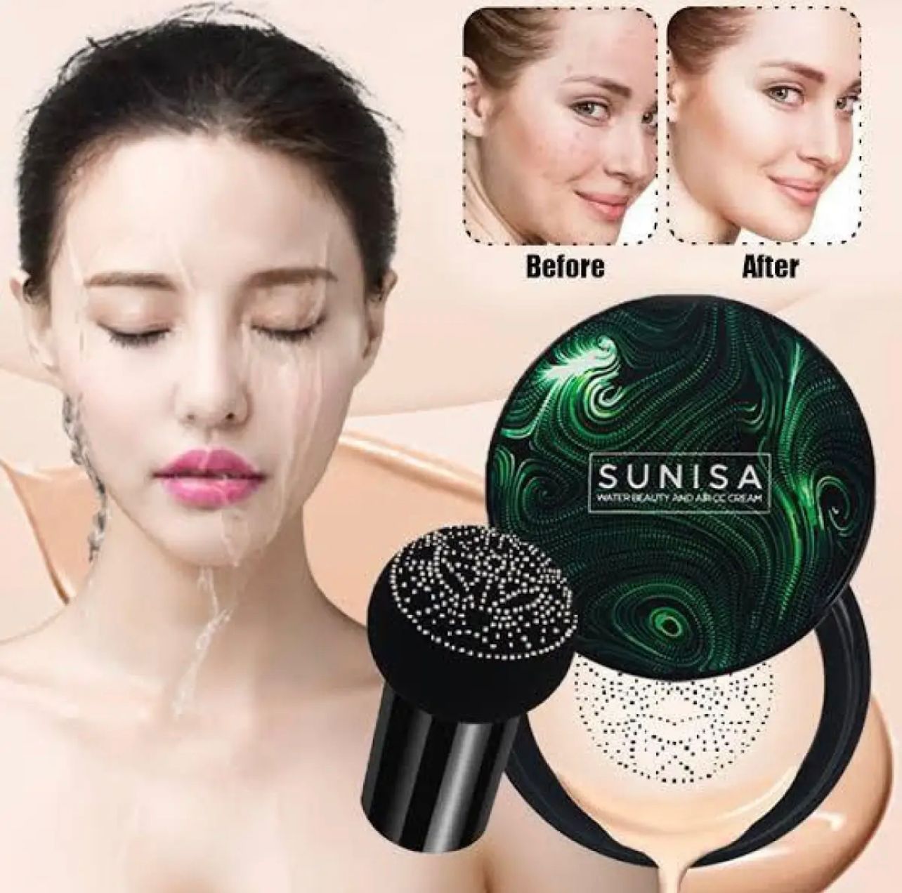 TYAGEN-II Sunisa 3 in 1 CC and BB Water Proof Foundation Concealer Cream with Air Cushion Mushroom